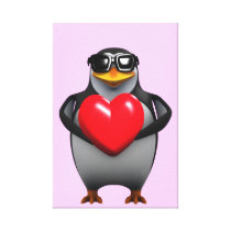 3d Penguin in Love (Any Color U Like!) Stretched Canvas Prints