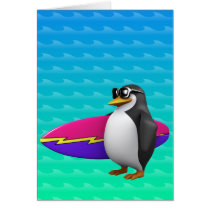 3d-penguin-surfboard greeting cards