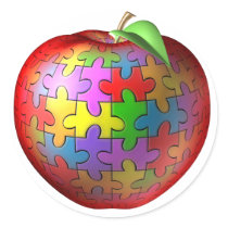 3D Puzzle Apple Round Stickers