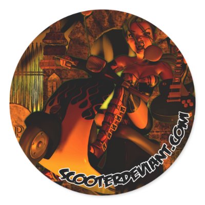 3D Scooter Deviant Round Sticker by Frankenscoot