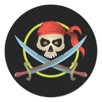 3D Skull and Crossbones Round Stickers