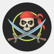 3D Skull and Crossbones Round Stickers