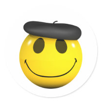 3d-smiley-beret round sticker