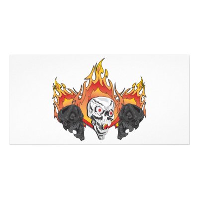 3flaming skulls copy customized photo card by snomotease