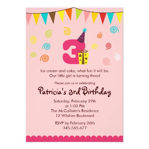 3rd Birthday Children's Party Invitation