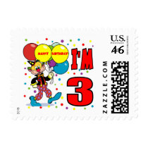 3rd Birthday Clown Birthday Stamps