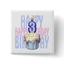 3rd Birthday Cupcake Birthday Pins