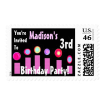 3rd BIrthday Custom Name Party Stamp Pink Candles