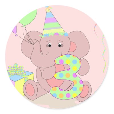 3rd Birthday Elephant Sticker for Girls by pooja1008