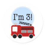 3rd Birthday Firetruck Round Sticker