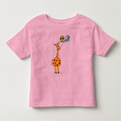 3rd Birthday Giraffe and Balloons T Shirts