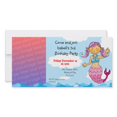 3rd birthday mermaid girl party personalized customized photo card by jsoh