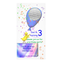 3rd Birthday Party Chicken Invite Blue Balloon Customized Photo Card