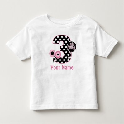 3rd Birthday Pink Black Dots Personalized T-shirt