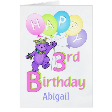 3rd Birthday Princess Bear, Custom Name Card