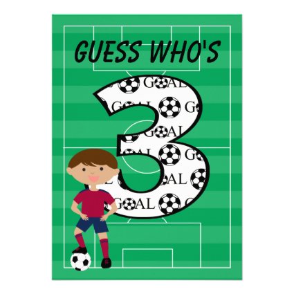 3rd Birthday Red and Blue Soccer Goal Invitation