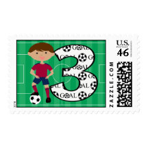 3rd Birthday Red and Blue Soccer Goal Postage
