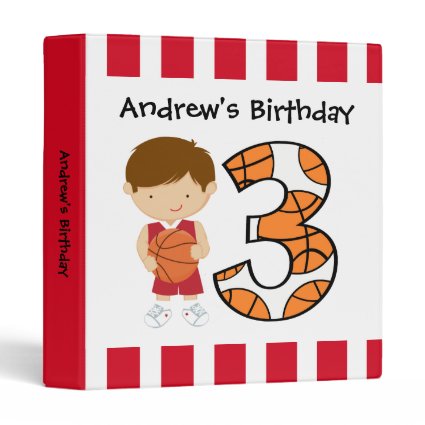 3rd Birthday Red and White Basketball Player v2 Vinyl Binder