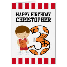 3rd Birthday Red and White Basketball Player v2 Greeting Card