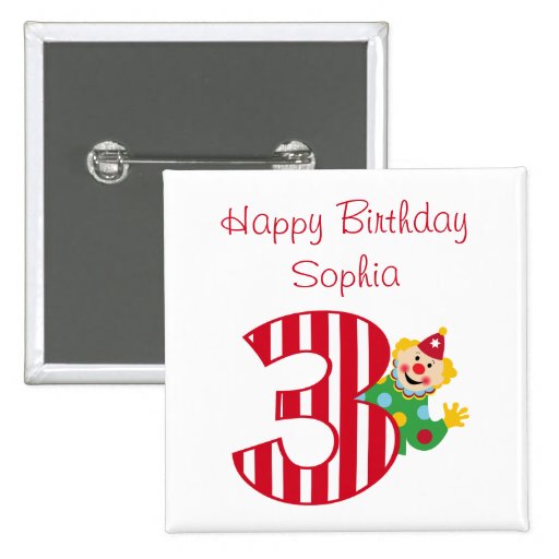 3rd Birthday Waving Circus Clown Button