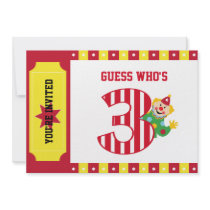 3rd Birthday Waving Circus Clown Invitation