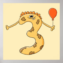 3rd Birthday. Yellow birthday monster cartoon. Poster