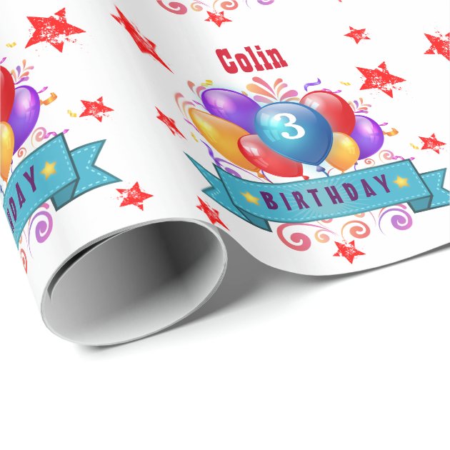 3rd KIDS Birthday Festive Colorful Balloons B10AZ Wrapping Paper 4/4