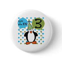 3rd Penguin Birthday Buttons