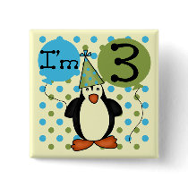 3rd Penguin Birthday Tshirts and Gifts Button