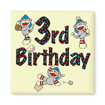 3rd Sock Monkey Baseball Birthday Fridge Magnet