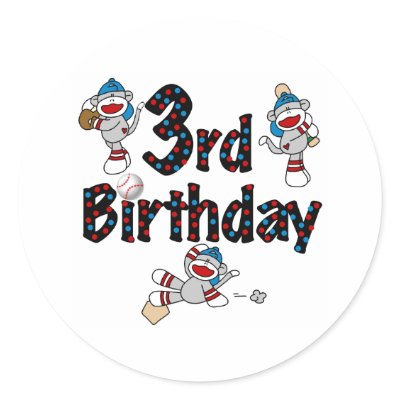3rd Sock Monkey Baseball Birthday Sticker by kids_birthdays