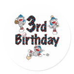 3rd Sock Monkey Baseball Birthday Sticker