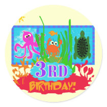 3rd Undersea Adventure Birthday Tshirts Round Stickers