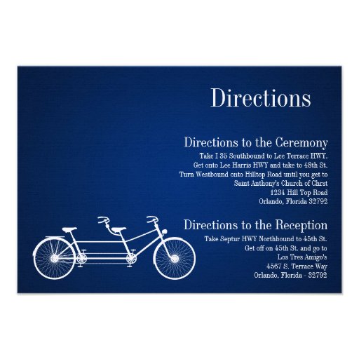 3x5 Directions Card Whimsical Navy Double Bike Invitations
