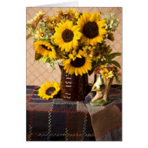 4038 Fall Sunflower Bouquet on Quilt Greeting Card