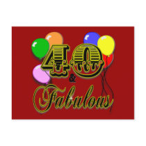 40 and Fabulous Birthday Gifts and Apparel postcards by BirthdayZone 40 and Fabulous Birthday Gifts and Apparel postcards