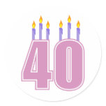 40 Candles (Pink / Purple) Round Stickers