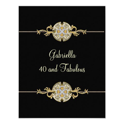 40 & Fabulous Black Gold Jewel Trim Birthday Custom Announcements