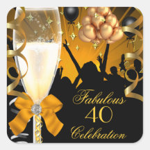 40 & Fabulous Gold Black Birthday Champagne Stickers