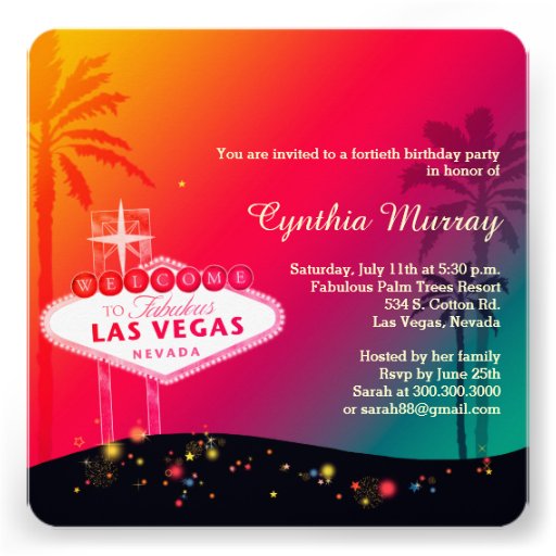 40 & Fabulous Las Vegas Birthday Party Invitations