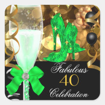 40 & Fabulous Lime Green Black Gold Birthday Party Sticker