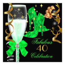 40 & Fabulous Lime Green Gold Birthday Shoes invitations