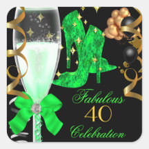 40 & Fabulous Lime Green Gold Birthday Shoes Stickers