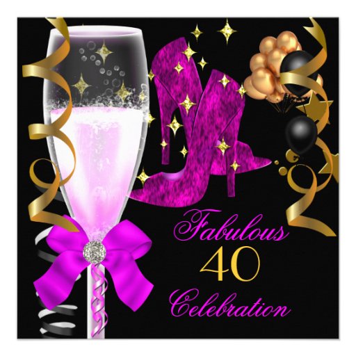 40 & Fabulous Pink Purple Gold Birthday Shoes Custom Invite
