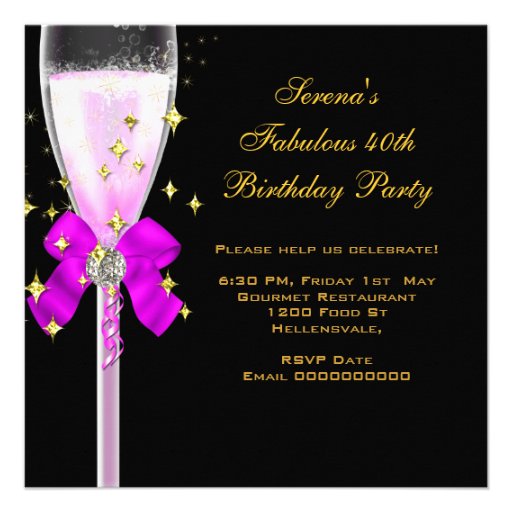 40 & Fabulous Pink Purple Gold Birthday Shoes Custom Invite