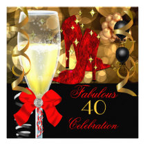 40 & Fabulous Red Black Gold Birthday Party invitations