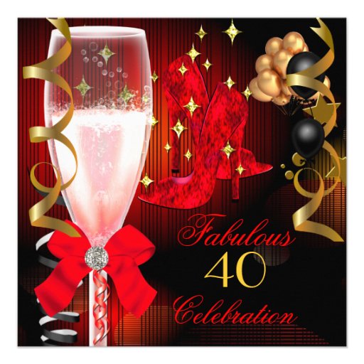 40 & Fabulous Red Black Gold Birthday Shoes Invitation