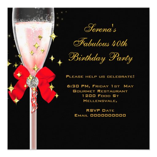 40 & Fabulous Red Black Gold Birthday Shoes Personalized Announcements