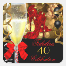 40 & Fabulous Red Black Gold Birthday Shoes Square Stickers