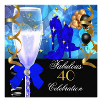 40 & Fabulous Royal Blue Black Gold Birthday Party invitations
